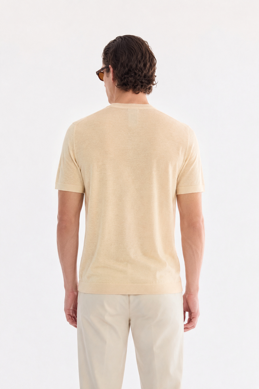 Bej Bisiklet Yaka Triko T-Shirt 