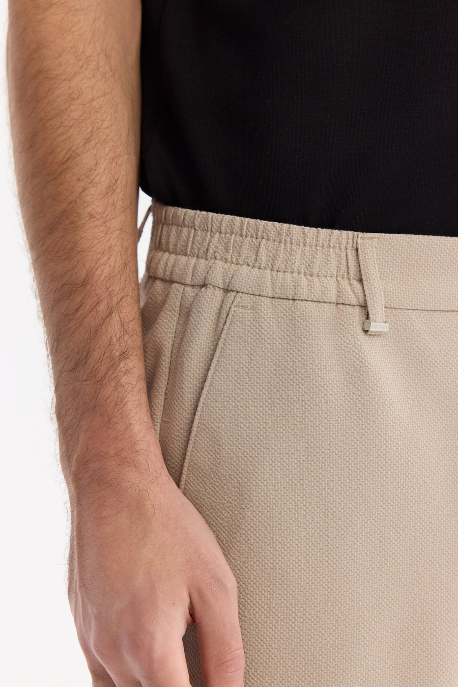 Bej Yanı Lastikli Gofreli Relaxed Fit Chino Şort