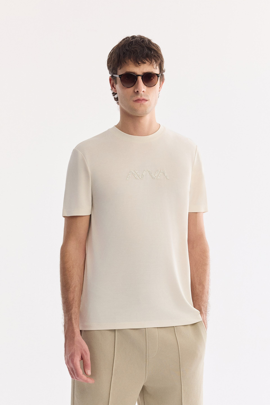 Ekru Bisiklet Yaka Enjeksiyon  Baskılı Cupra Süprem  T-Shirt