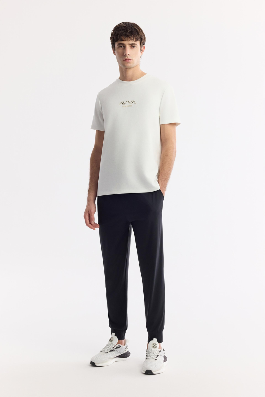Ekru Bisiklet Yaka Hologram Baskılı İnterlok T-Shirt
