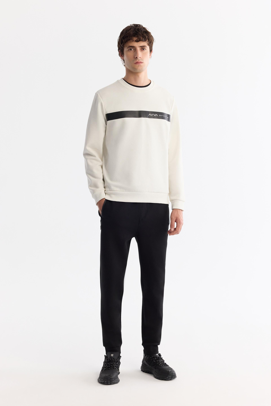 Ekru Bisiklet Yaka Sweatshirt