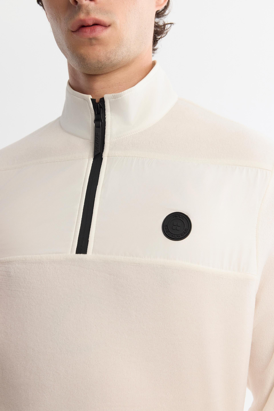 Ekru Paraşüt Garnili Yarım Fermuar Polar Sweatshirt
