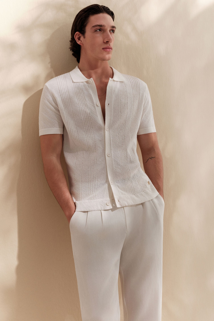 Ekru Polo Yaka Önden Düğmeli Soft Touch Triko T-Shirt