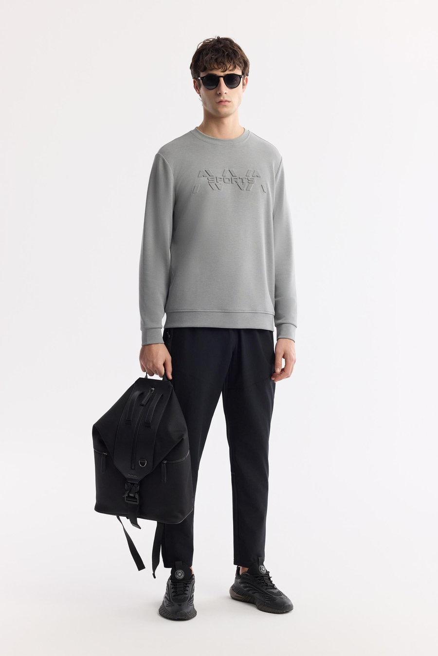 Gri Bisiklet Yaka Önü Gofre Baskılı Soft Touch Sweatshirt