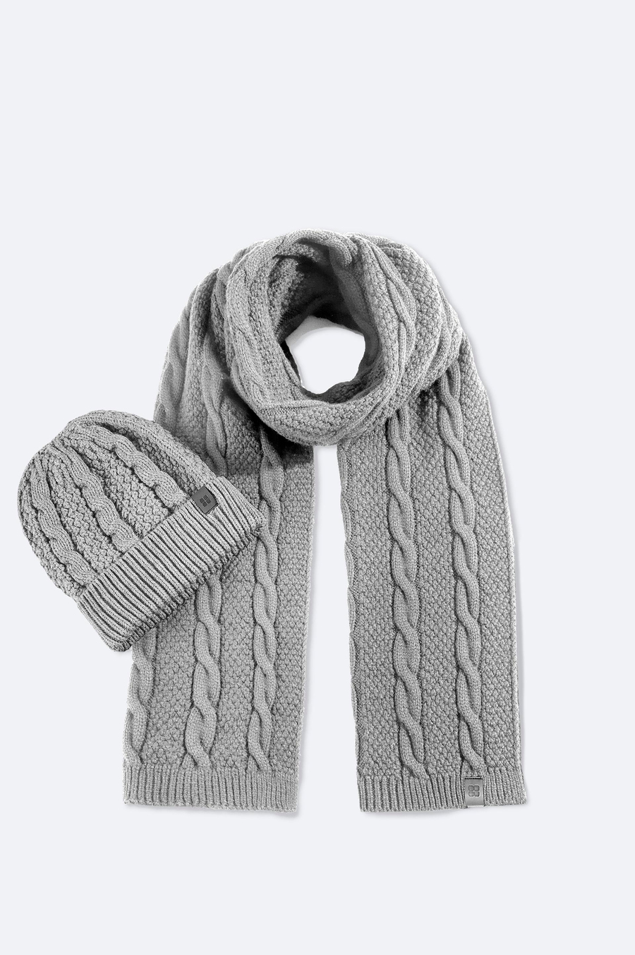 Grey Jacquard Knit Scarf & Beanie Set