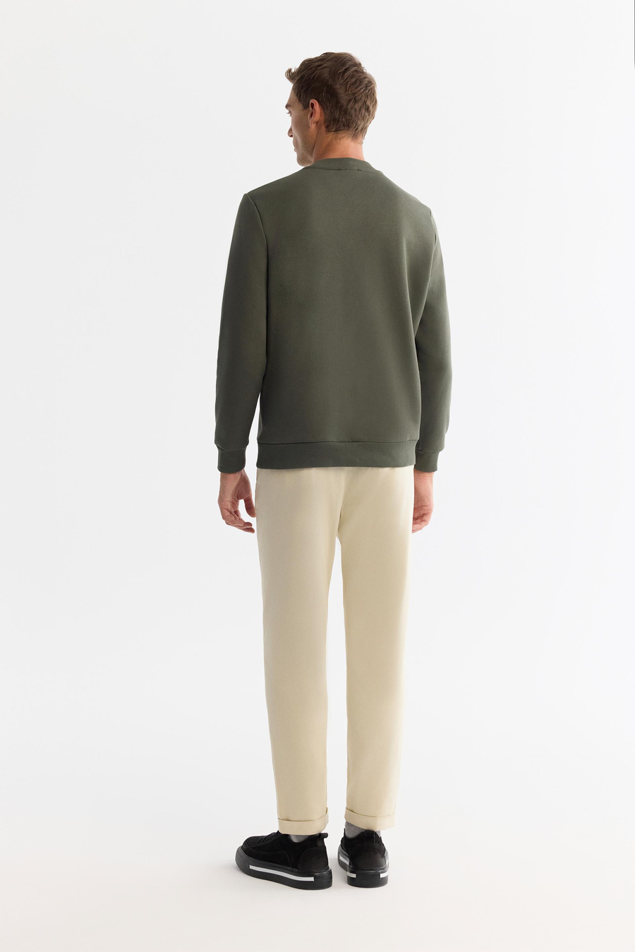 Haki Bisiklet Yaka Sweatshirt