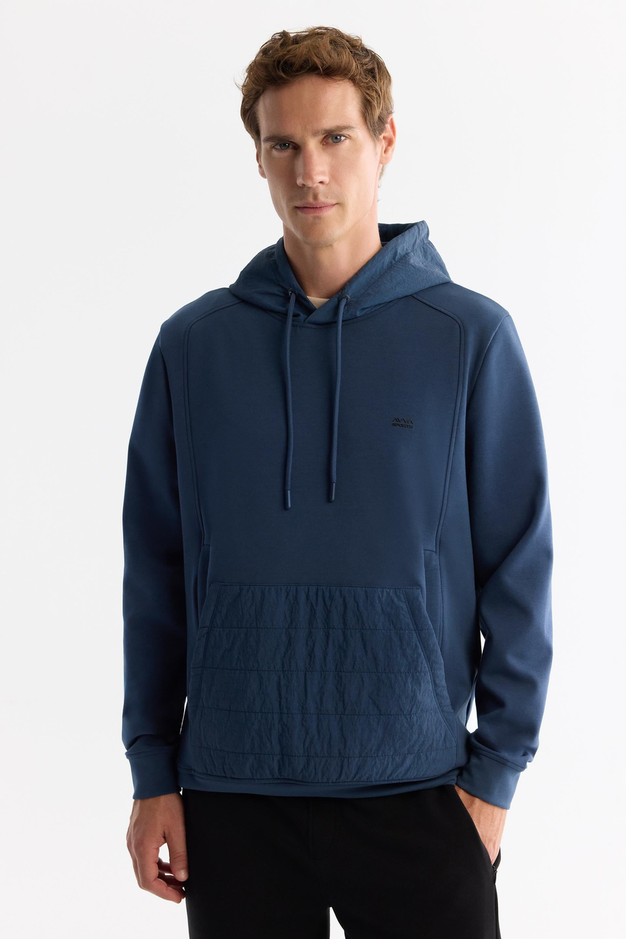 İndigo Bisiklet Yaka Baskılı Fermuarlı Sweetshirt