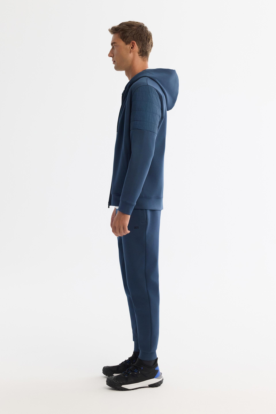 İndigo Kapüşonlu Pamuklu Fermuarlı Elastan Sweatshirt