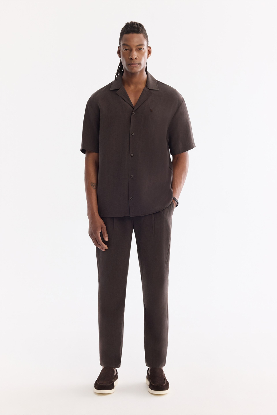 Kahve Yanı Lastikli Tencel Karışımlı Relaxed Fit Pantolon