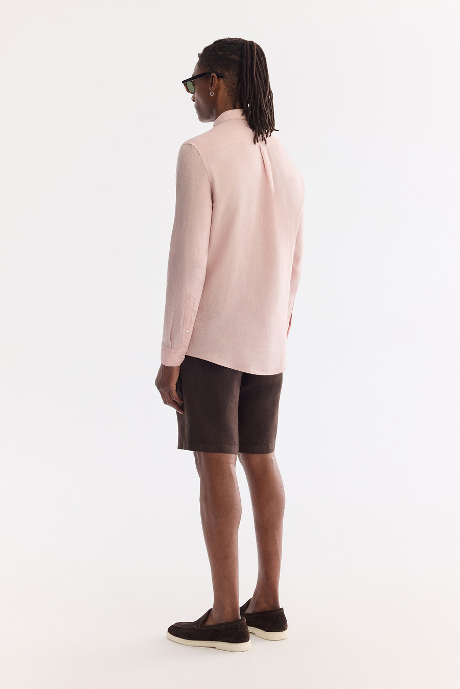 Koyu Pembe Düğmeli Yaka %100 Keten Comfort Fit Uzun Kol Gömlek