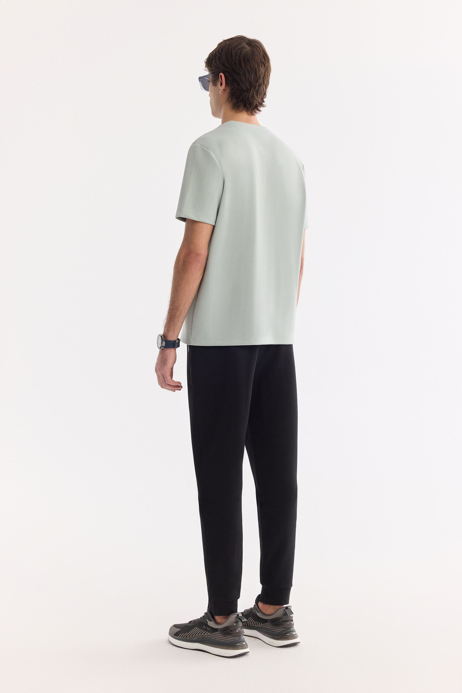 Mint Yeşil Bisiklet Yaka Gofre  Baskılı İnterlok T-Shirt