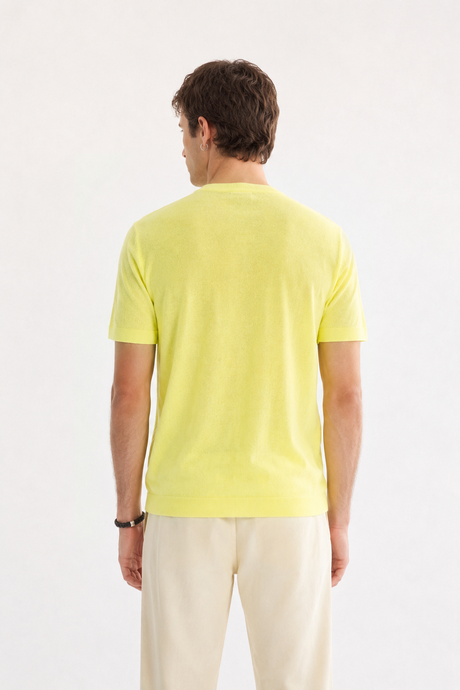 Neon Yeşil Bisiklet Yaka Triko T-Shirt 