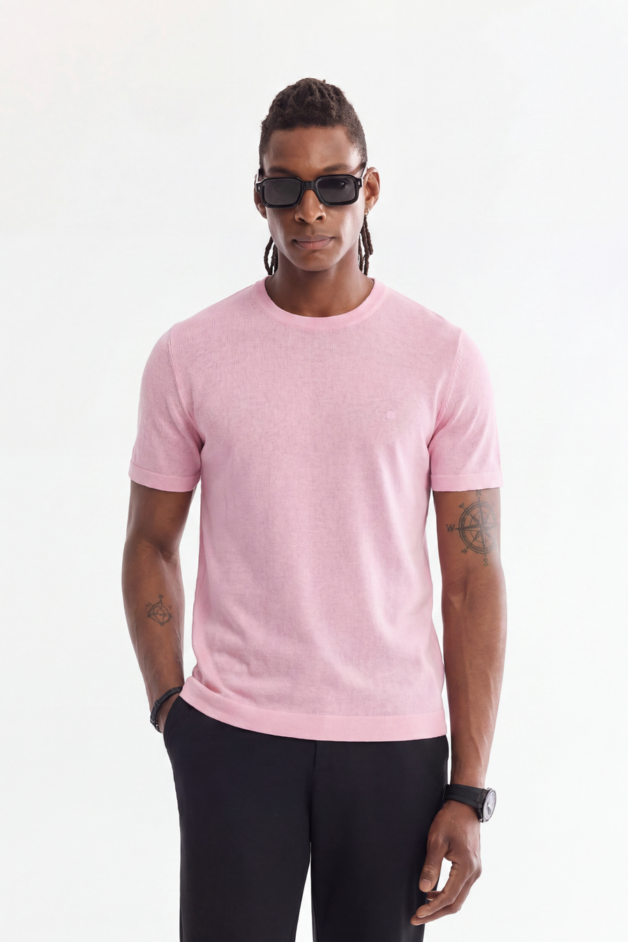 Pembe Bisiklet Yaka Triko T-Shirt 