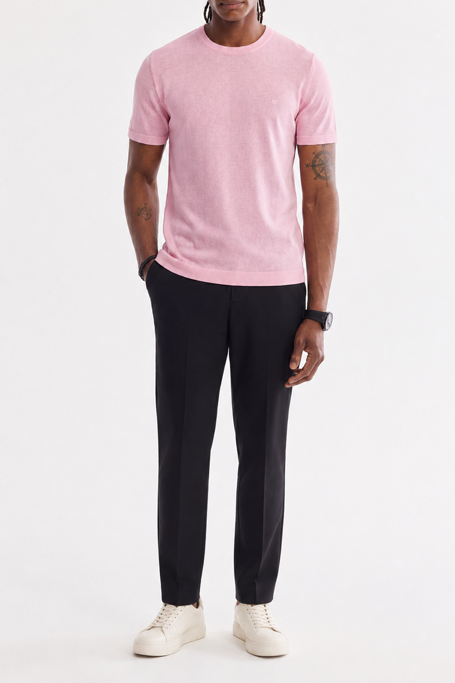 Pembe Bisiklet Yaka Triko T-Shirt 