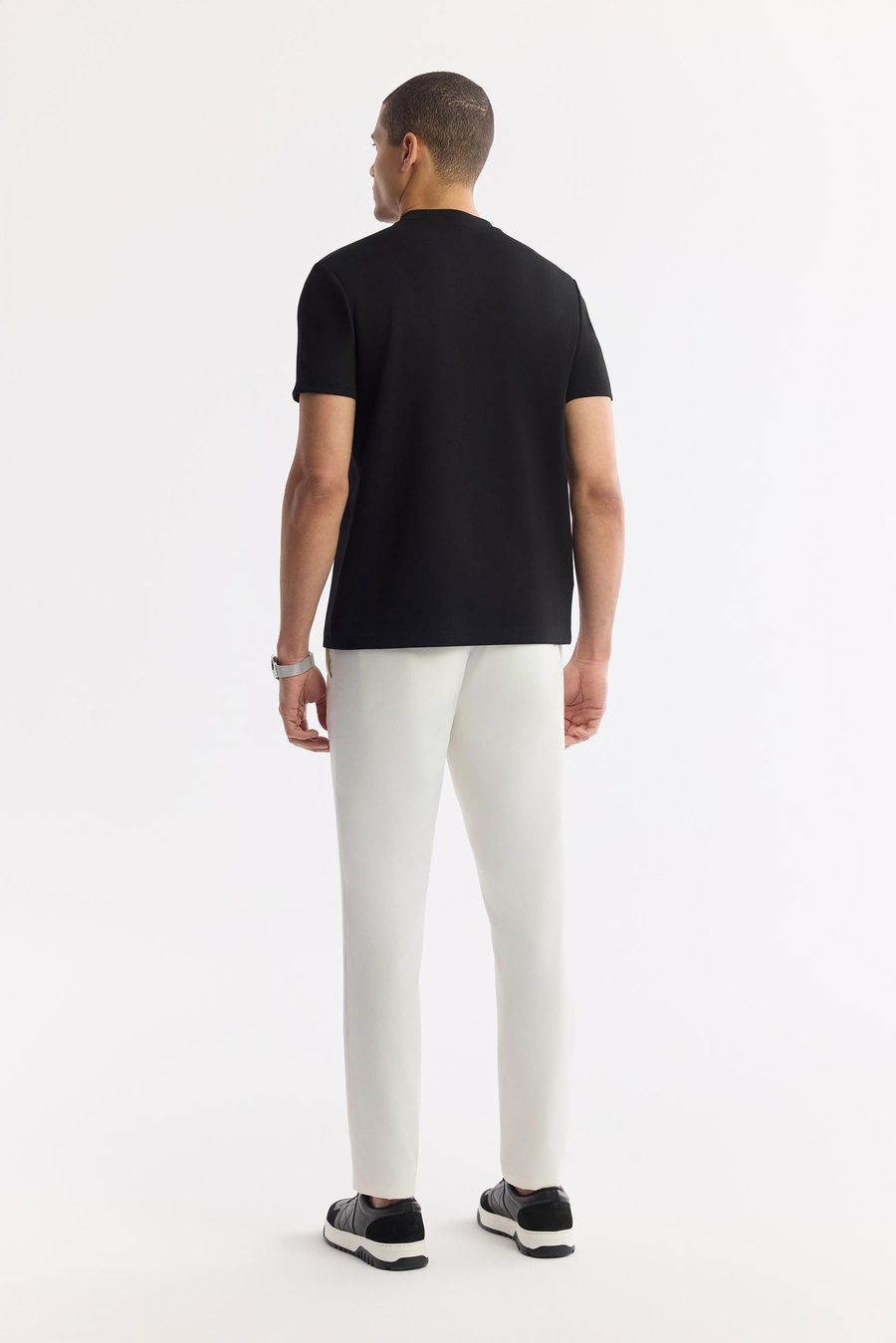 Siyah Bisiklet Yaka Baskılı Bi Stretch İnterlok T-Shirt