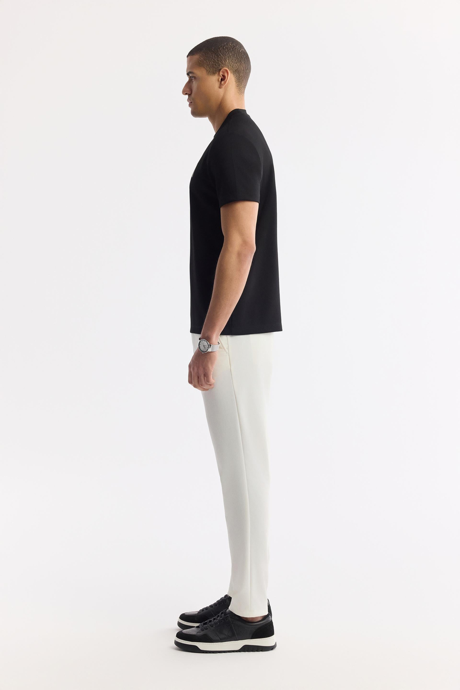 Siyah Bisiklet Yaka Baskılı Bi Stretch İnterlok T-Shirt