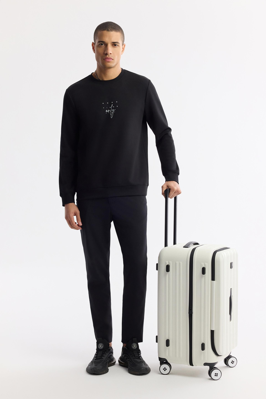 Siyah Bisiklet Yaka Baskılı İnterlok Sweatshirt