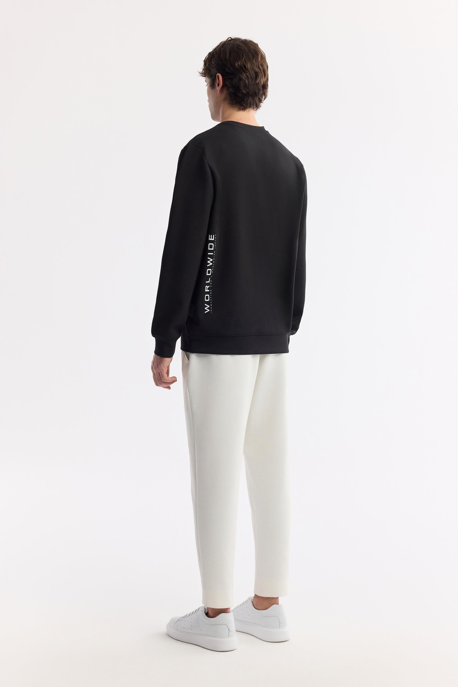 Siyah Bisiklet Yaka Baskılı İnterlok Sweatshirt