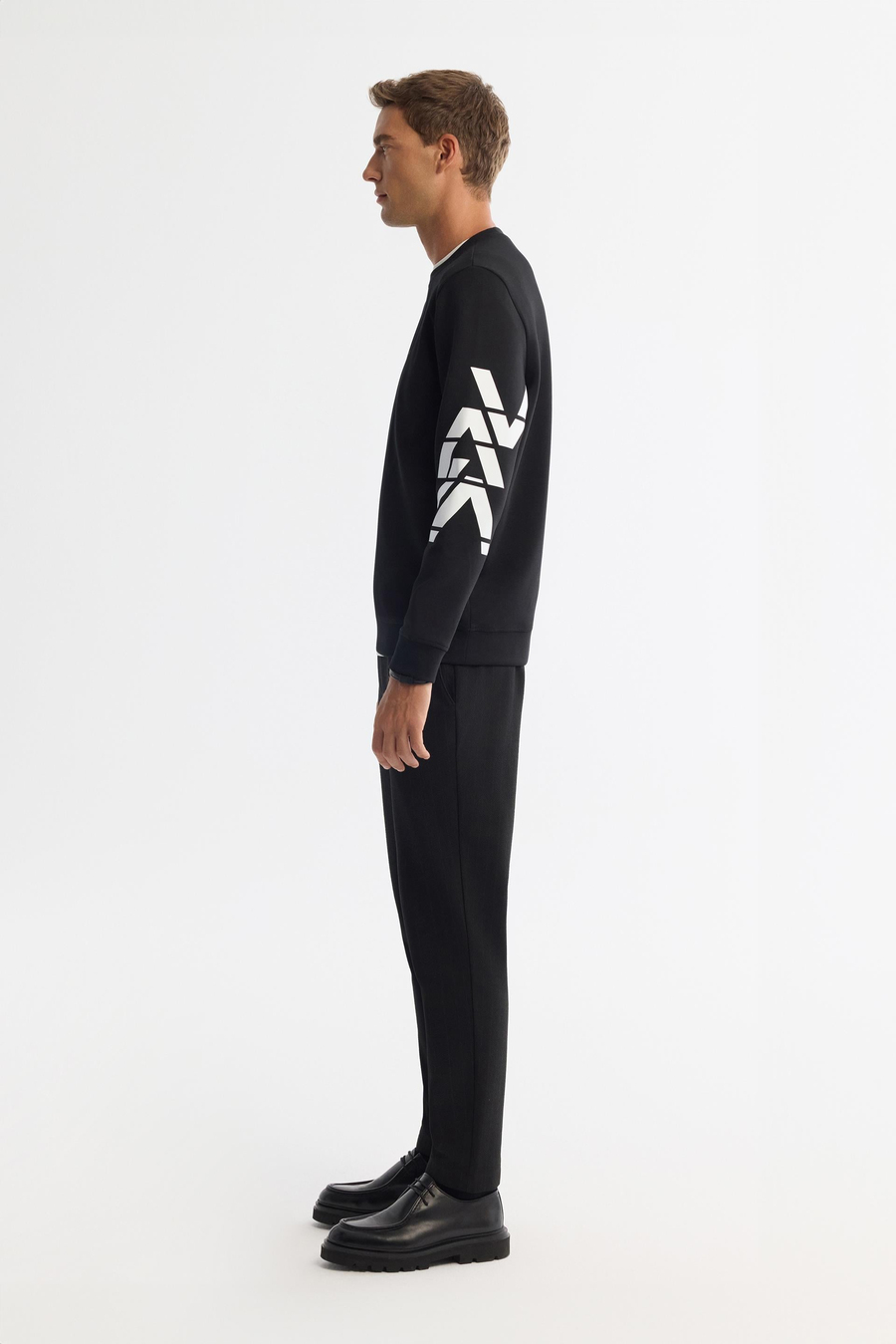 Siyah Bisiklet Yaka Baskılı  Sweatshirt