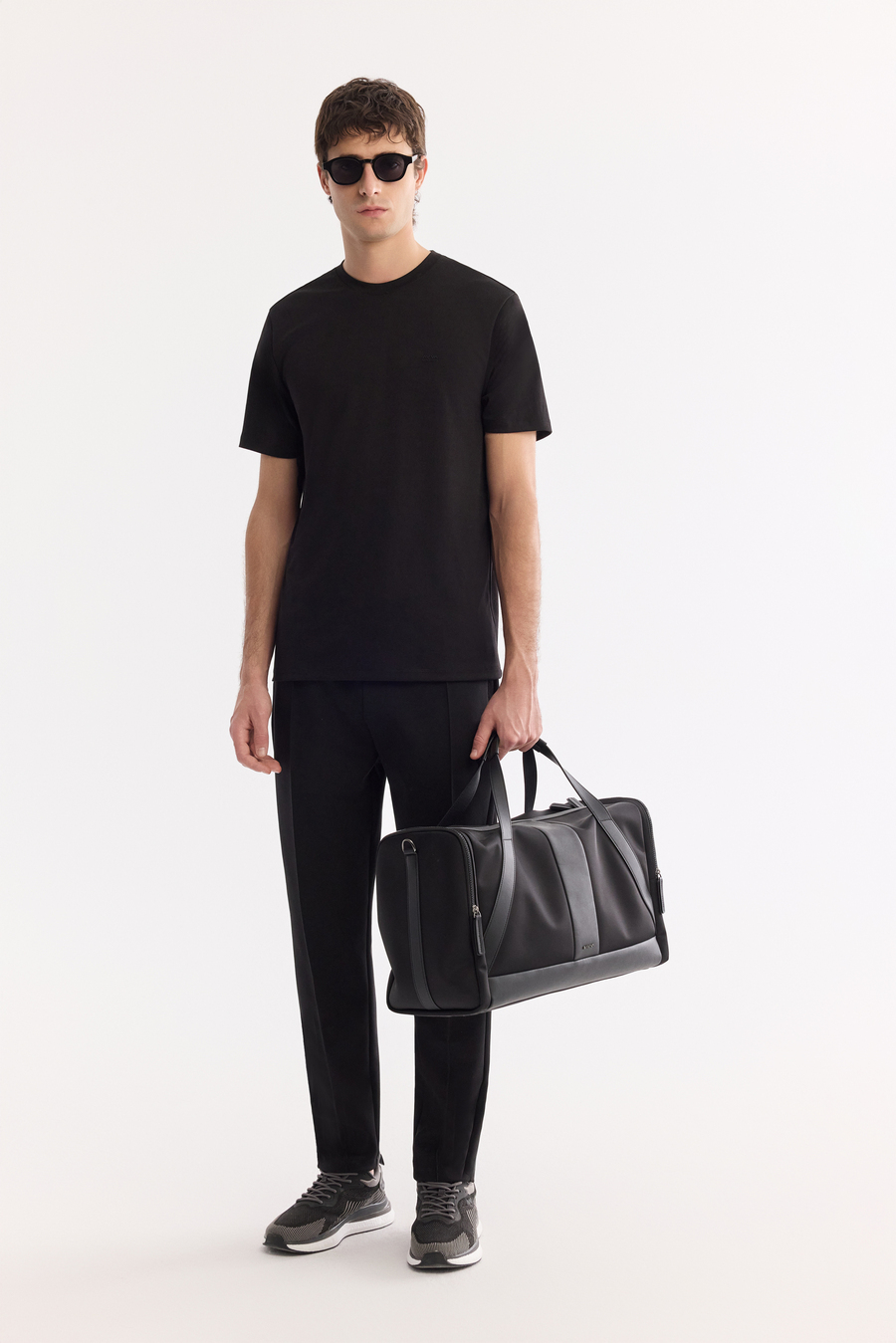 Siyah Bisiklet Yaka Bi-Stretch Baskılı T-Shirt