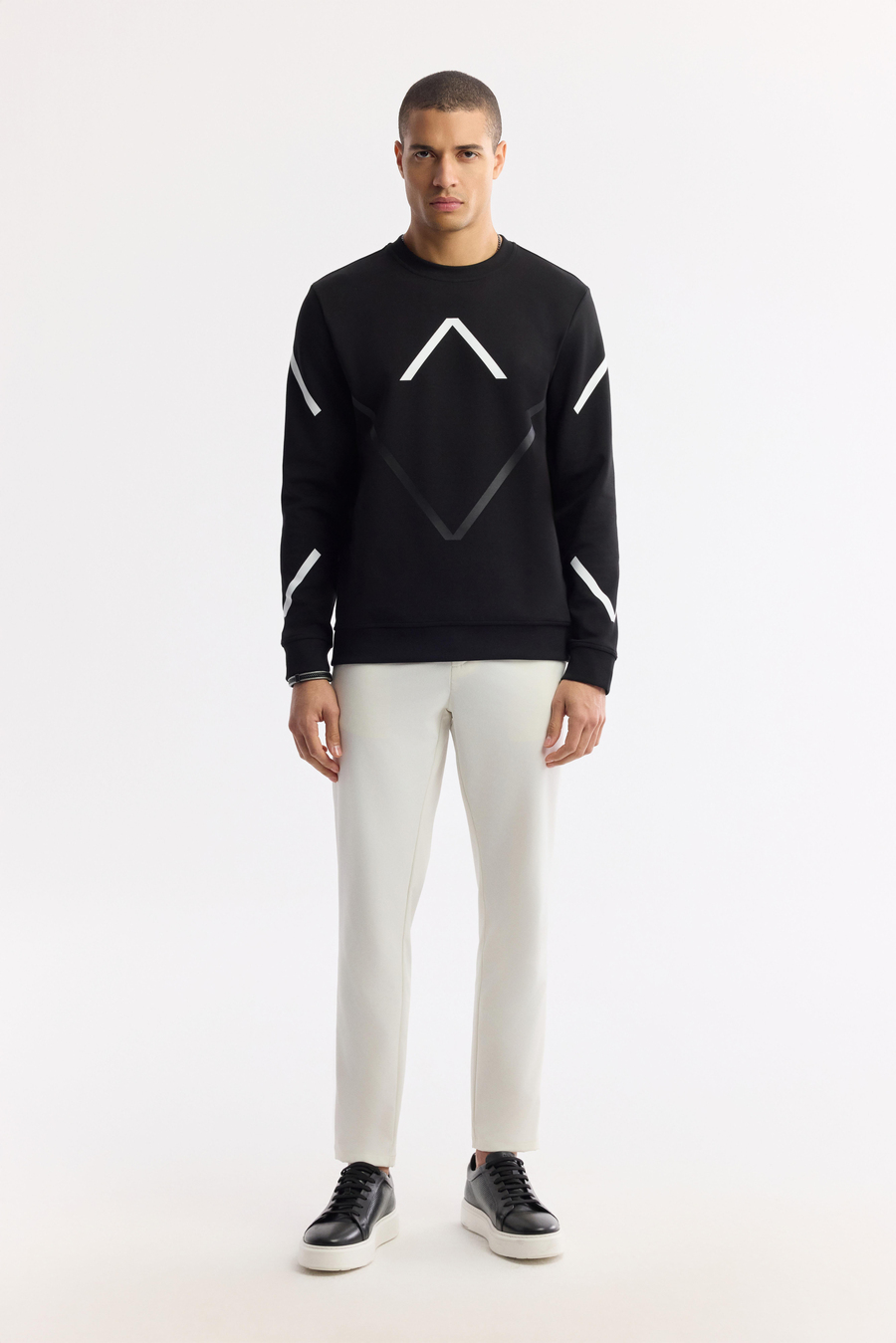 Siyah Bisiklet Yaka Flexi Baskılı İnterlok Sweatshirt