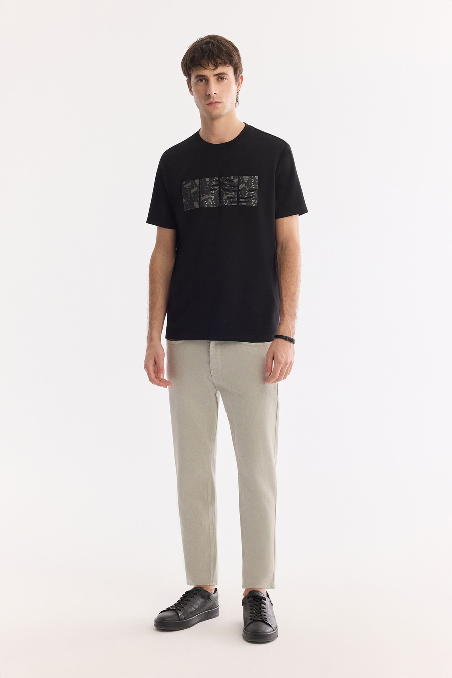 Siyah Bisiklet Yaka Hologram  Baskılı  İnterlok T-Shirt