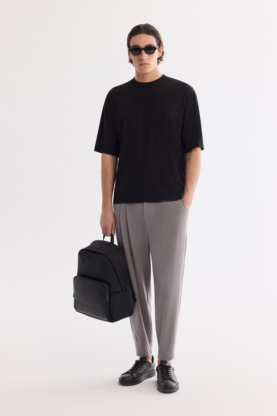 Siyah Bisiklet Yaka Oversize Rayon Tshırt