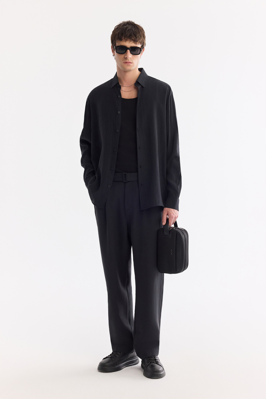 Siyah Çift Fermuarlı El Çantası