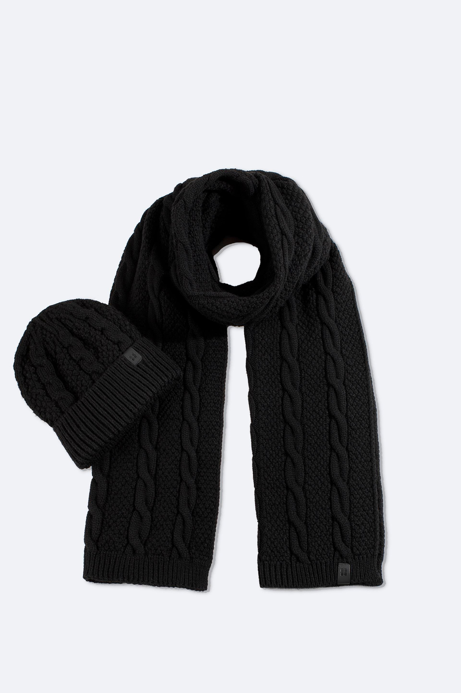 Black Jacquard Knit Scarf & Beanie Set