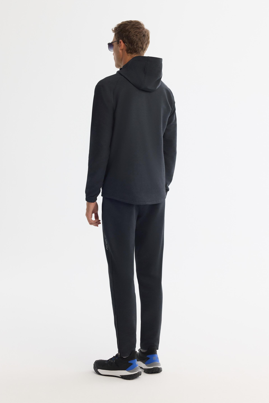 Siyah Kapüşonlu Fermuarlı Elastan Sweatshirt