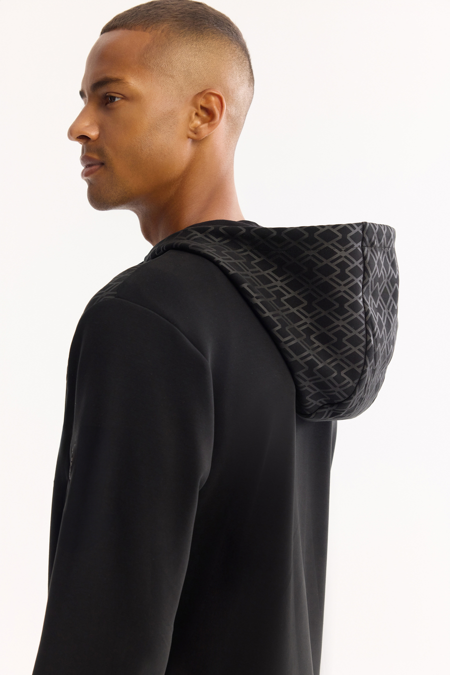 Black Hooded Soft Touch Printed Sweatshirt