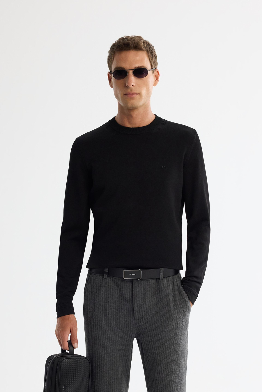 Black High Crew Neck Jumper
