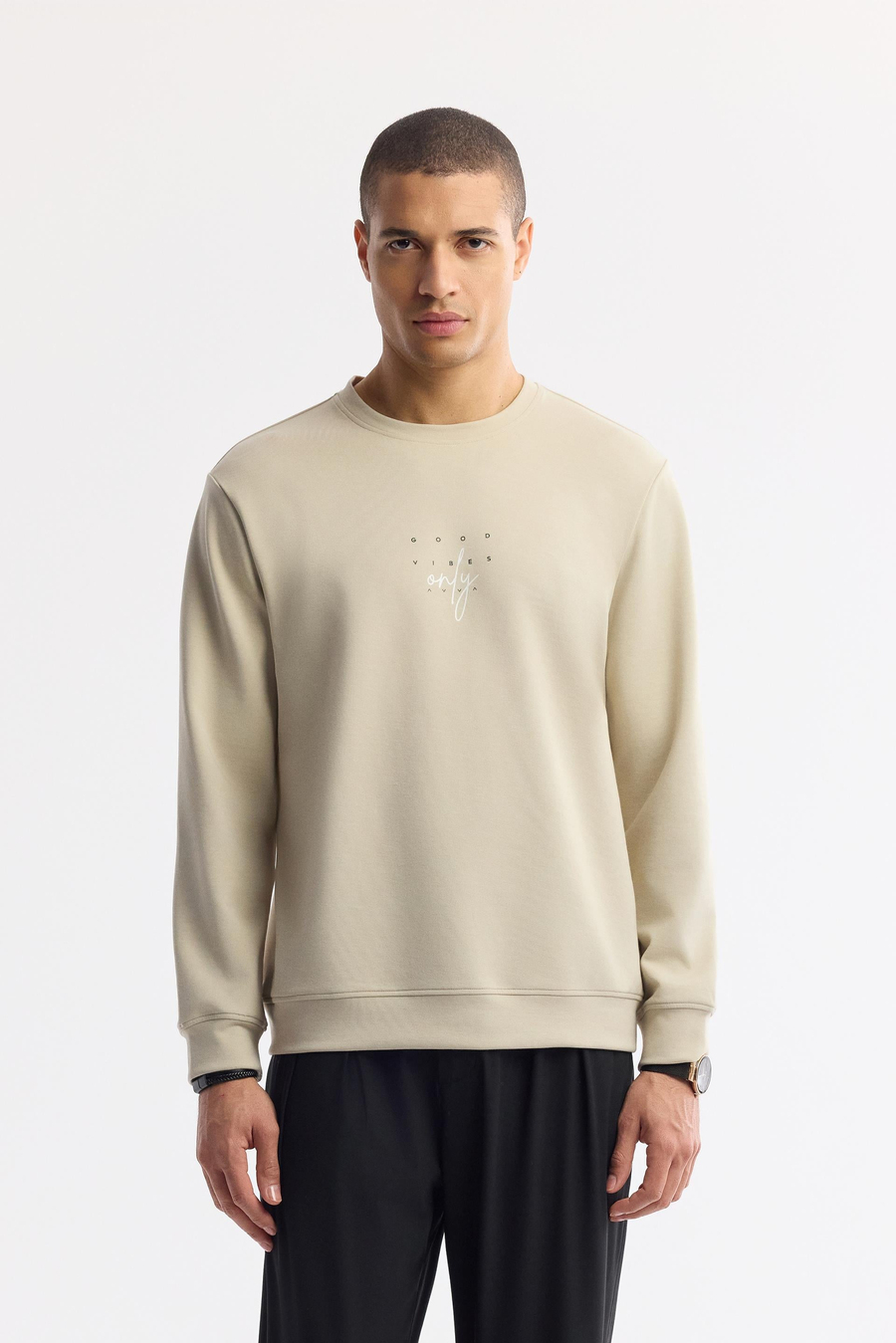 Taş Bisiklet Yaka Baskılı İnterlok Sweatshirt