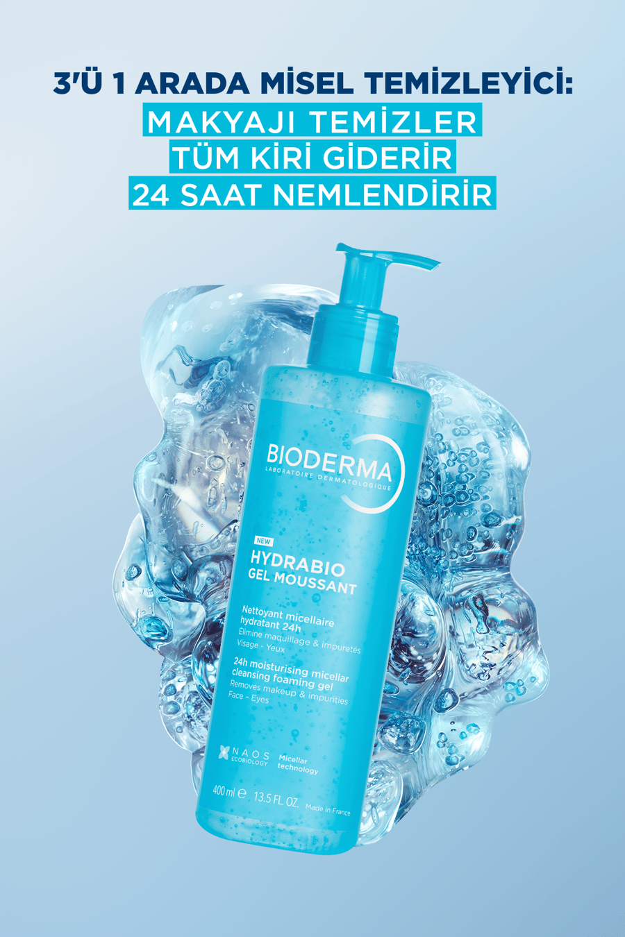 Bioderma Hydrabio Foaming Gel Tüm Ciltler Nemlendirici Etkili Yüz & Vücut Temizleme Jeli 400 ML