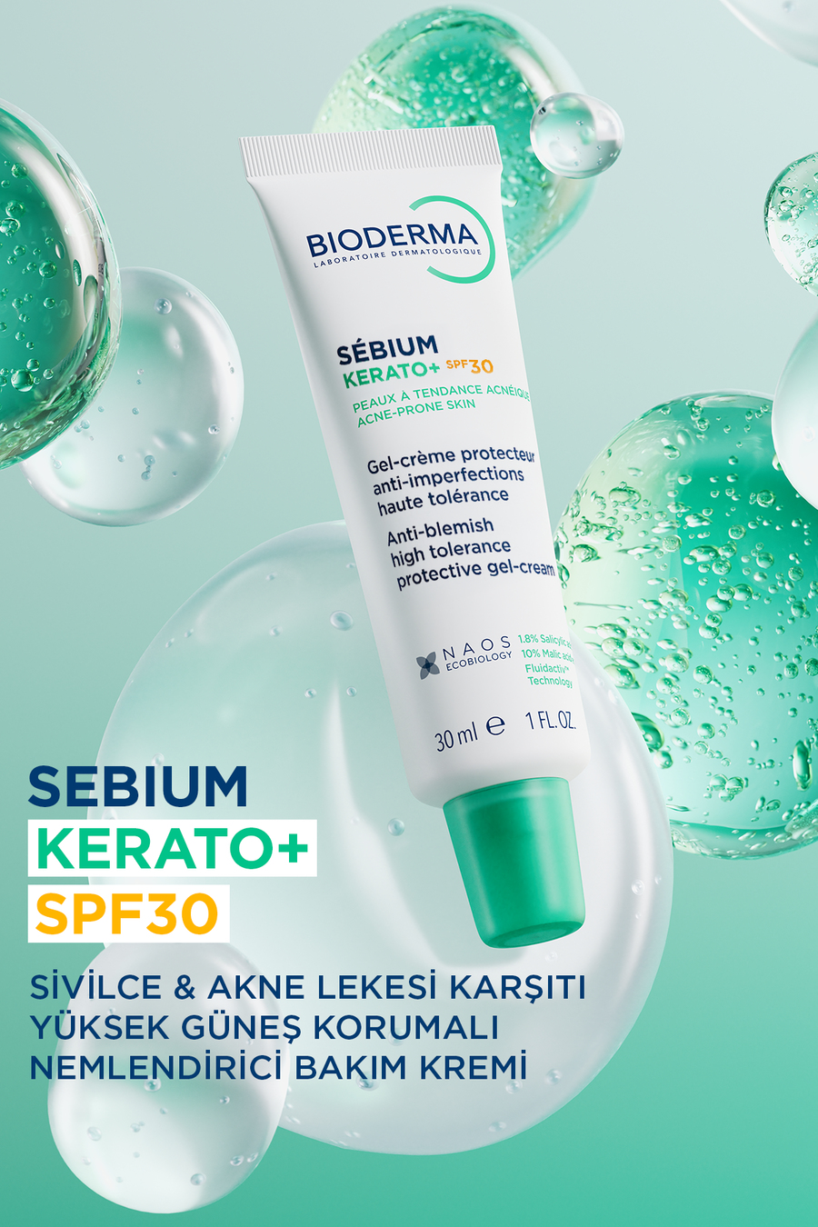 Bioderma Sebium Kerato+ Sivilce Akne Lekesi Karşıtı SPF30 Korumalı Nemlendirici Krem 30ml