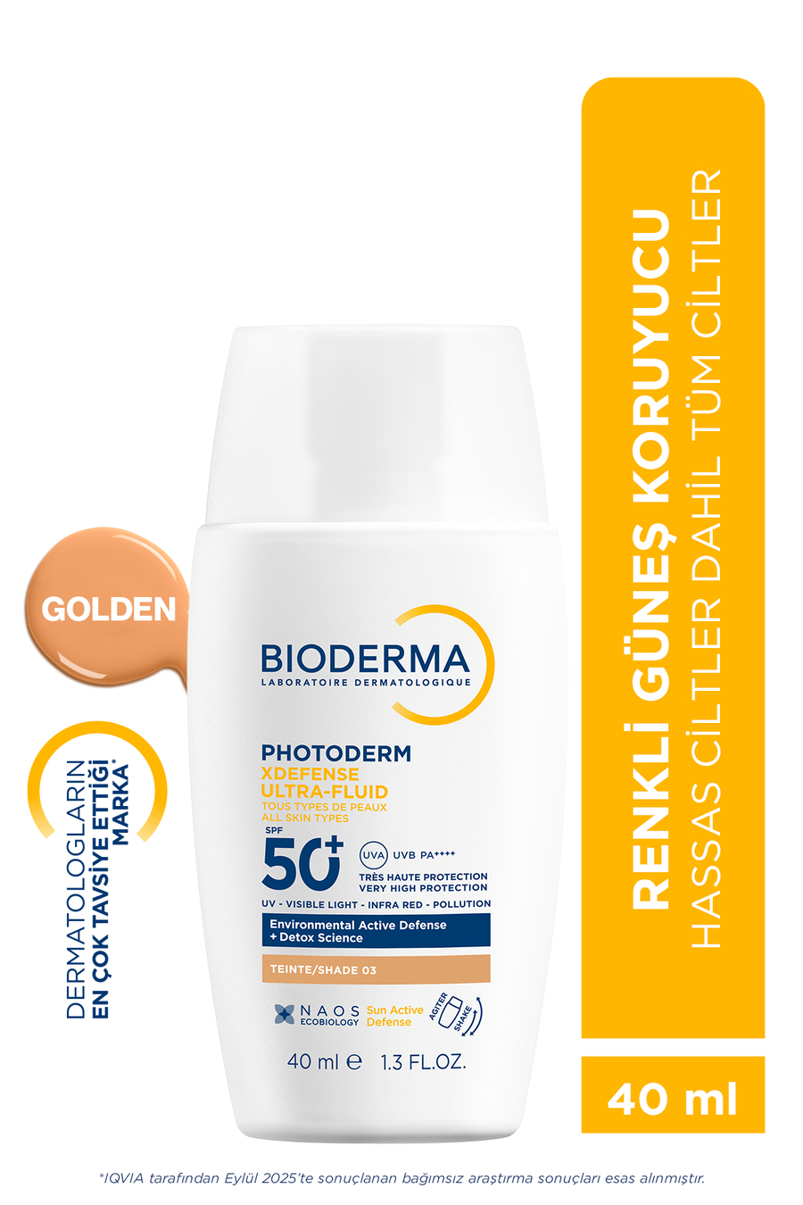 Bioderma Photoderm XDefense SPF50+ Tüm Cilt Tipleri UVA/UVB Yüksek Korumalı Renkli Güneş Kremi Golden 40 ML