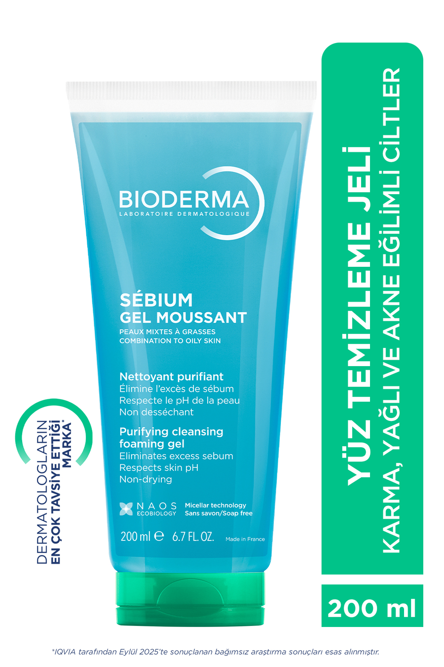 Bioderma Sebium Karma, Yağlı ve Akne Eğilimli Ciltler için Yüz, Vücut Temizleme Jeli 200 ml