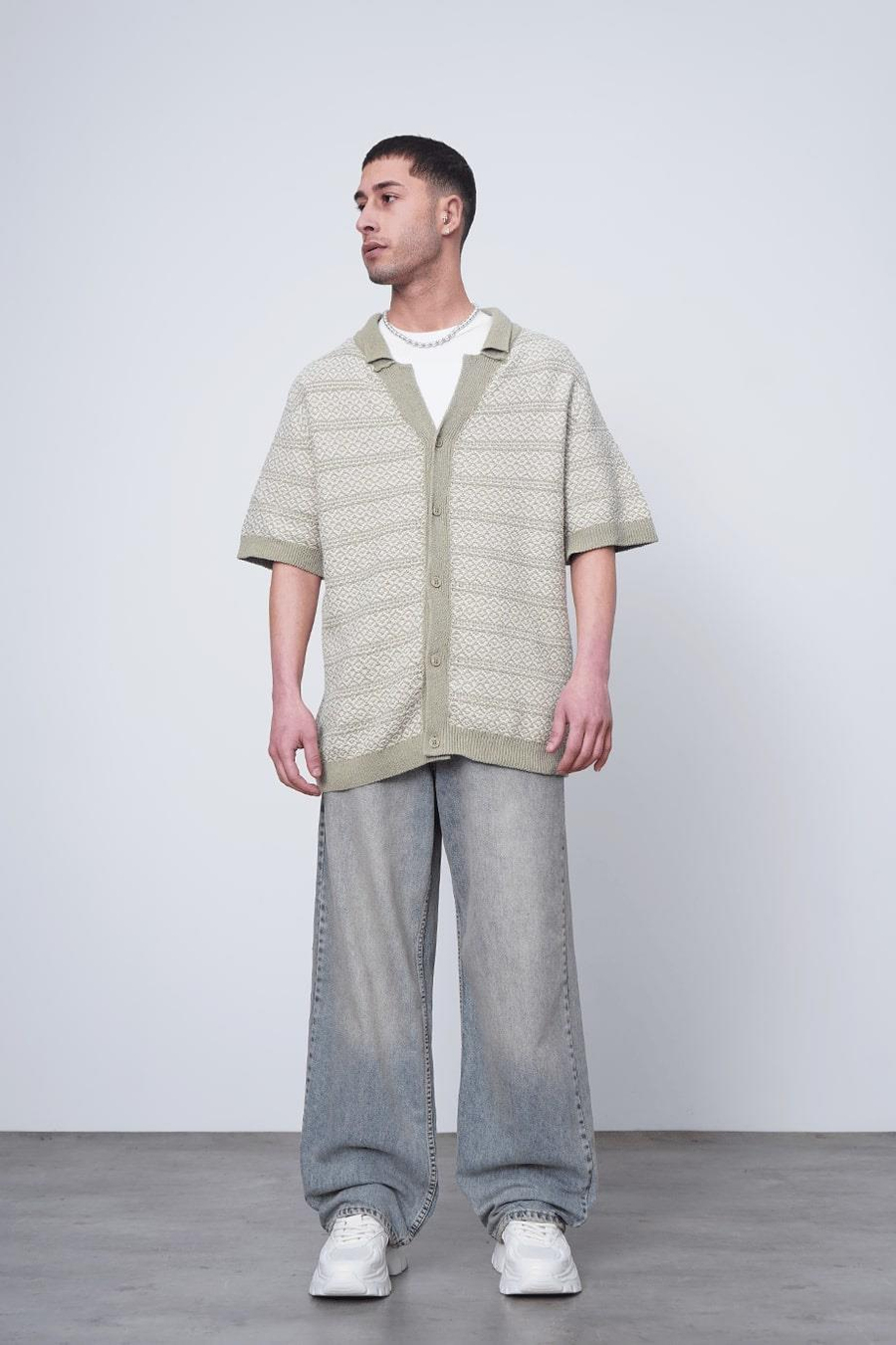 AÇIK YEŞİL Etnik İnce Örme Triko CH Oversize Hırka