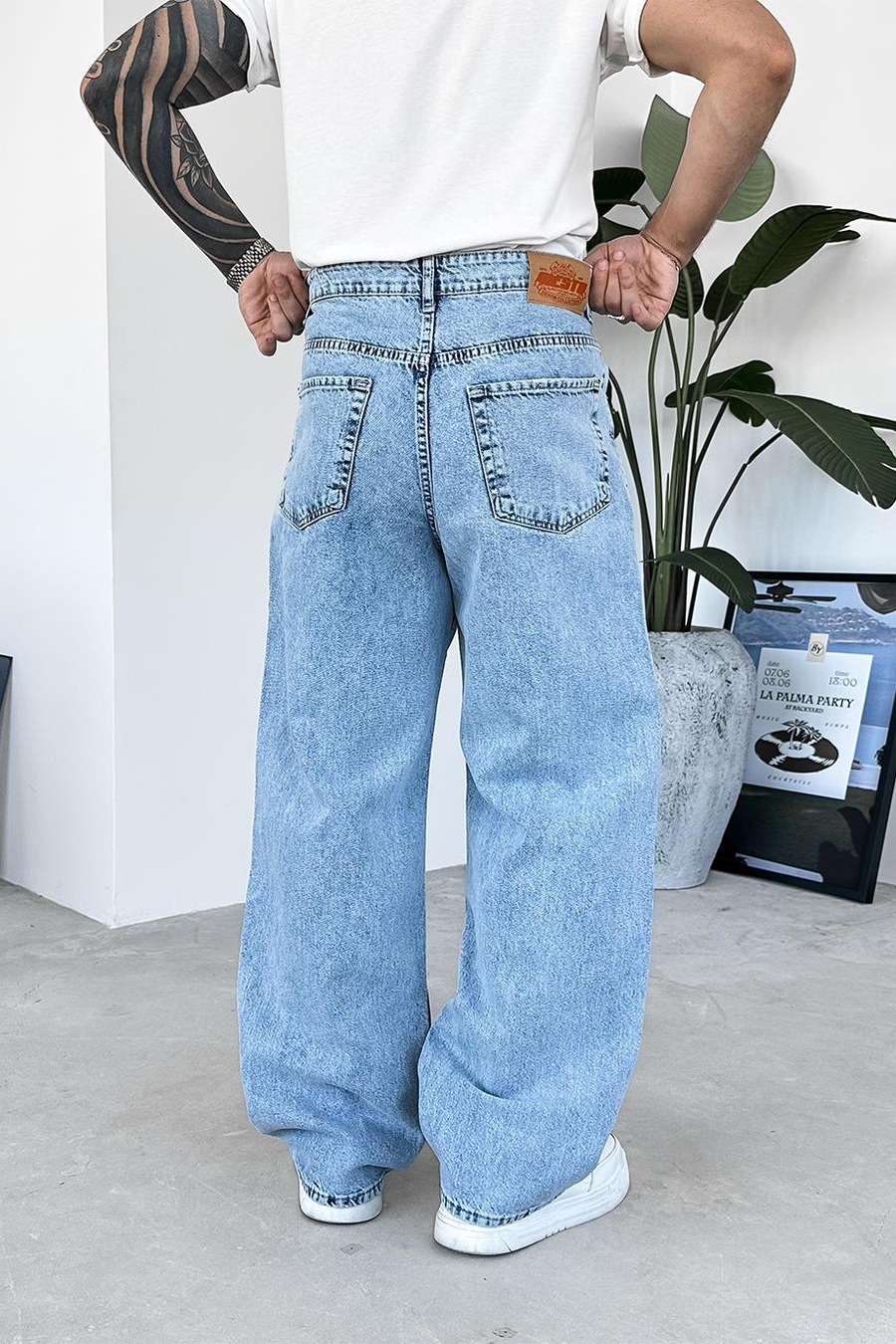 Buz Mavi Soft Degrade Basic Ekstra Bol Pantolon