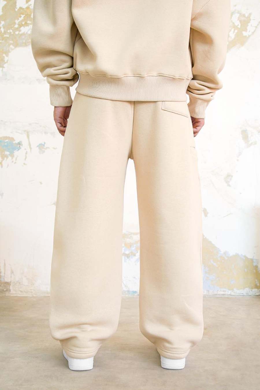 Krem Cozy Basic Pileli Baggy Eşofman