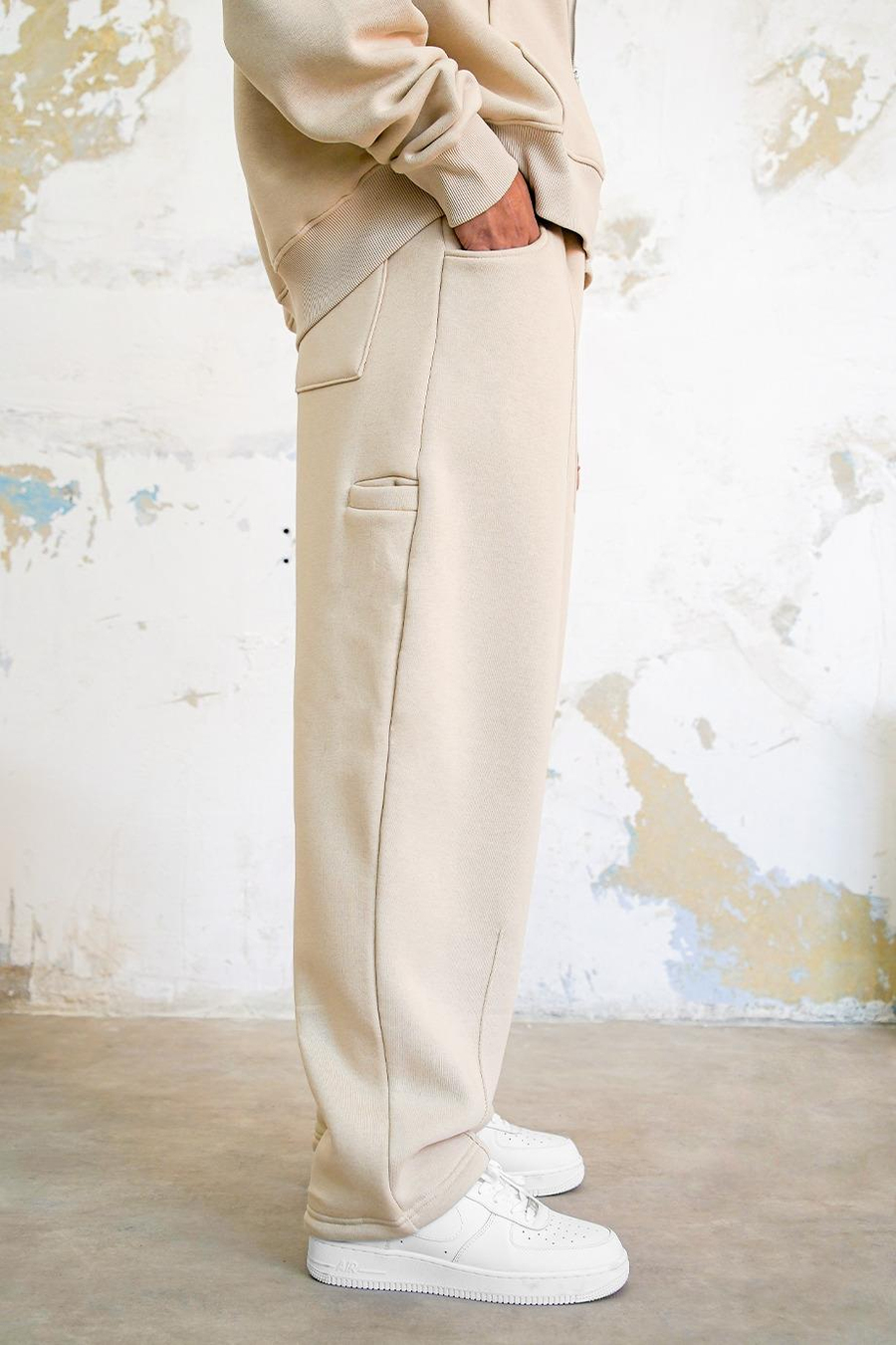 Krem Cozy Basic Pileli Baggy Eşofman