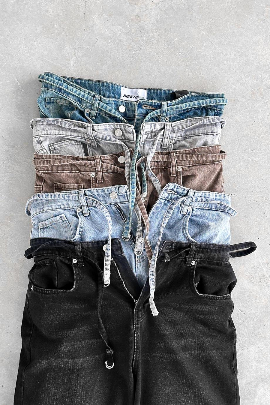 Soft Degrade Mavi Kemerli Basic Ekstra Bol Baggy Pantolon