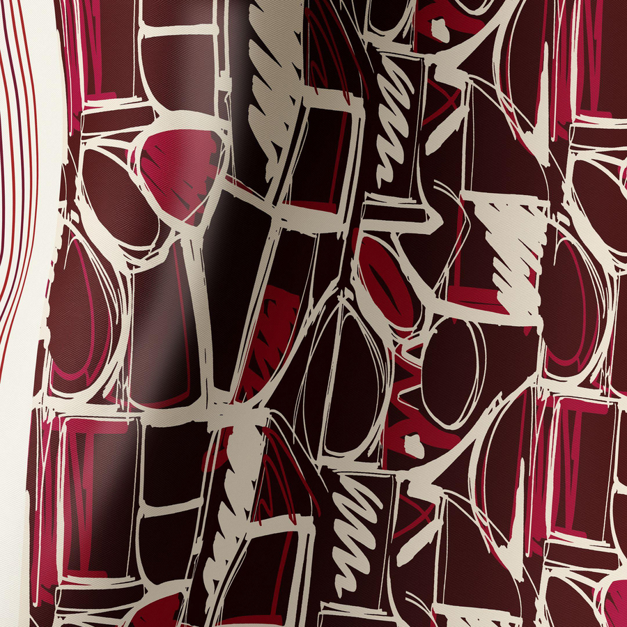 Crimson Geometry Twill İpek Eşarp  