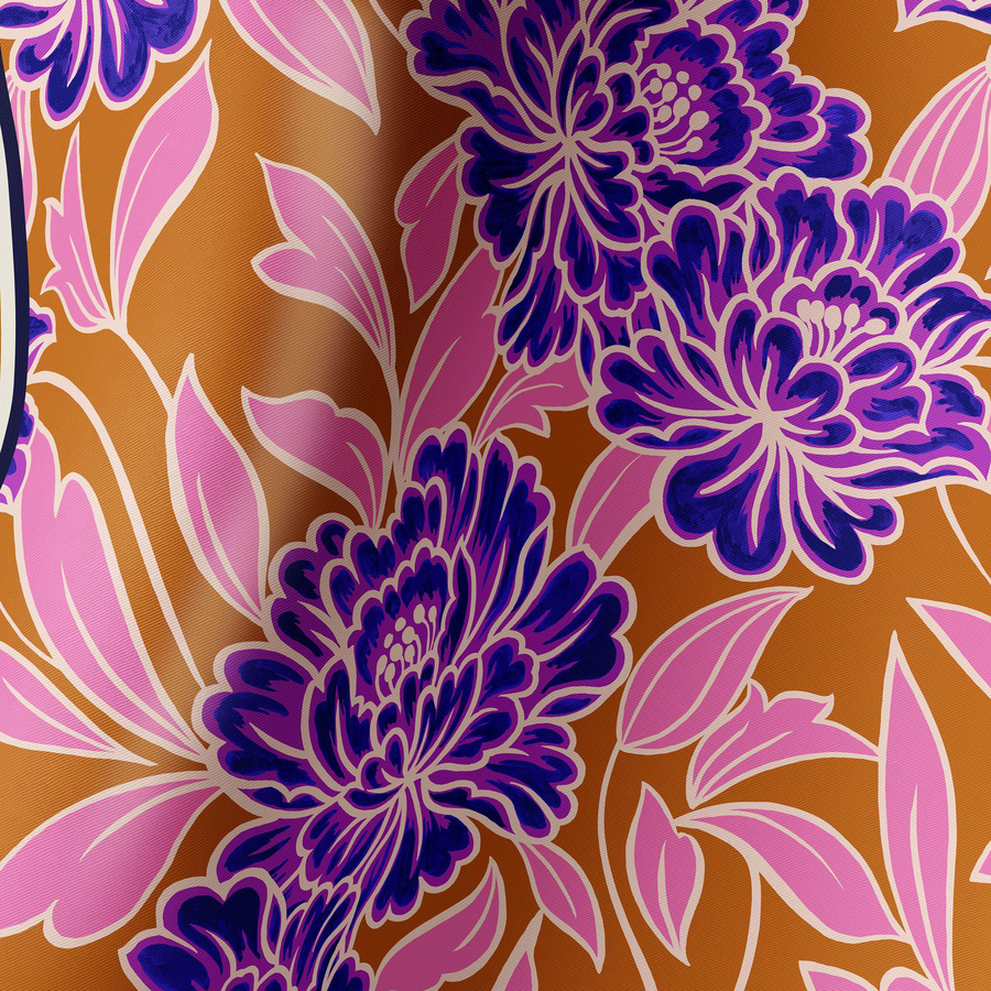 Flame Blossom Twill İpek Eşarp 
