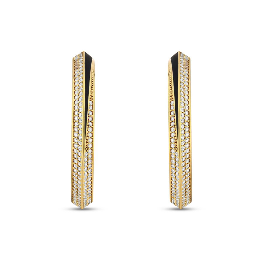 LUNAR SERENADE LARGE WHITE CRYSTAL BLACK ENAMEL GOLD HOOPS