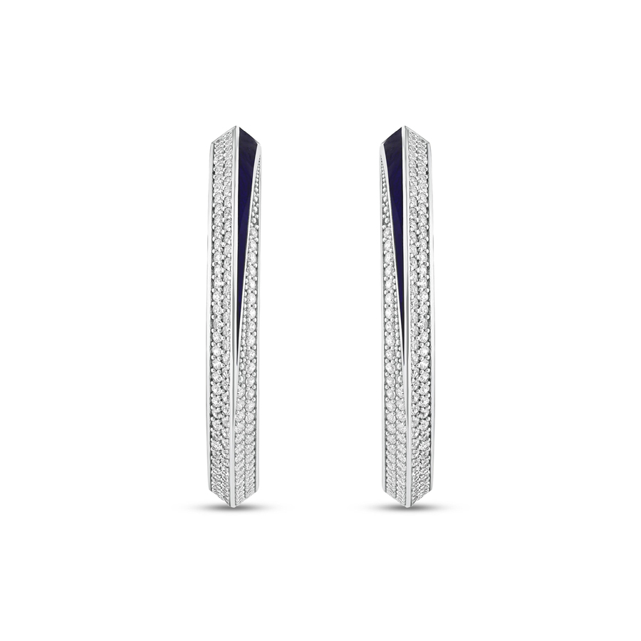 LUNAR SERENADE LARGE WHITE CRYSTAL BLUE ENAMEL RHODIUM HOOPS