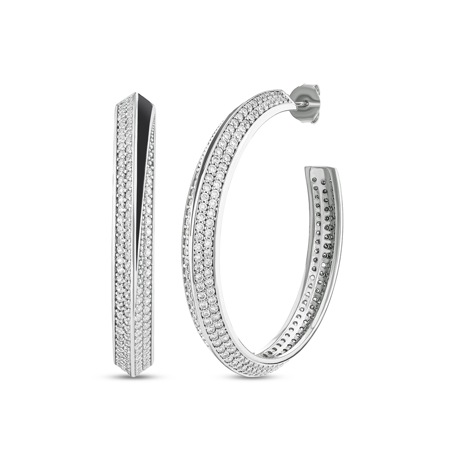 LUNAR SERENADE SMALL WHITE CRYSTAL BLACK ENAMEL RHODIUM HOOPS