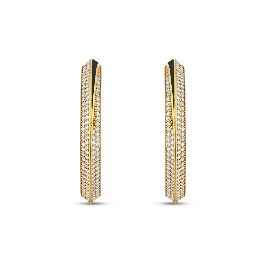 LUNAR SERENADE SMALL WHITE CRYSTAL BLACK ENAMEL GOLD HOOPS