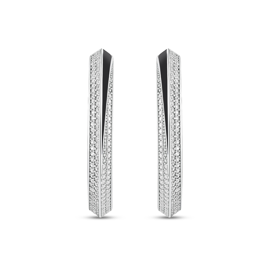 LUNAR SERENADE SMALL WHITE CRYSTAL BLACK ENAMEL RHODIUM HOOPS