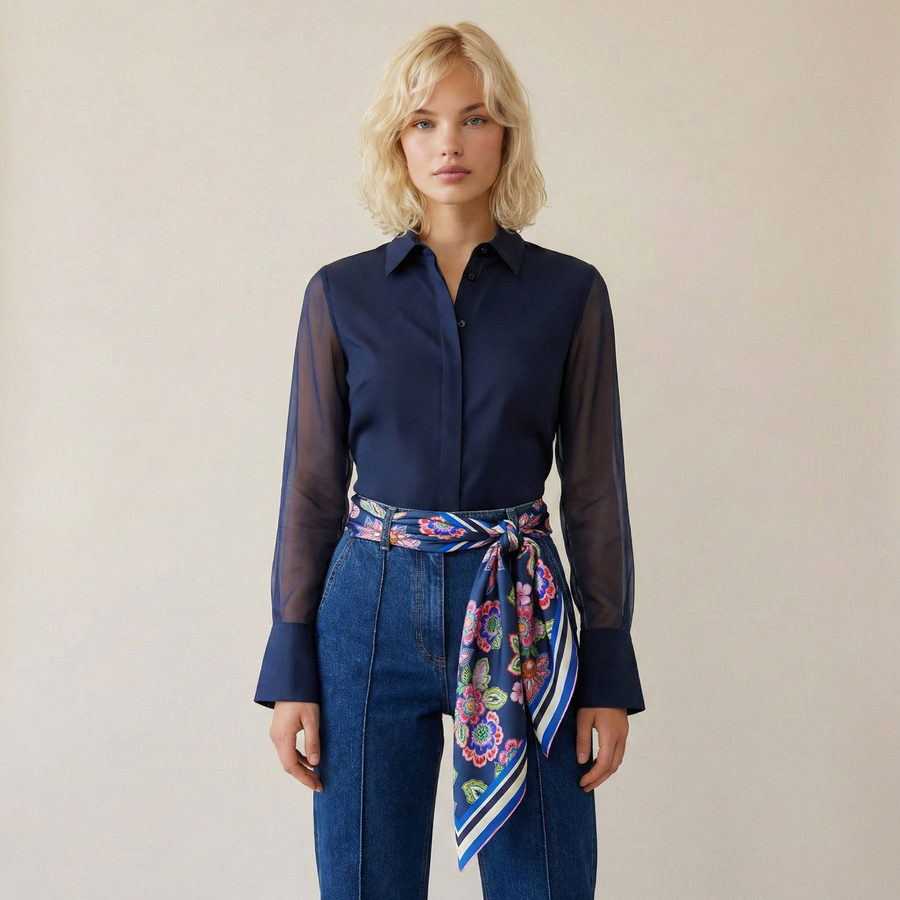 MIDNIGHT BLOOM TWILL İPEK EŞARP